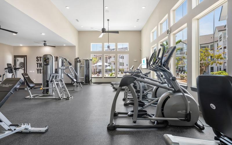 a gym with exercise equipment