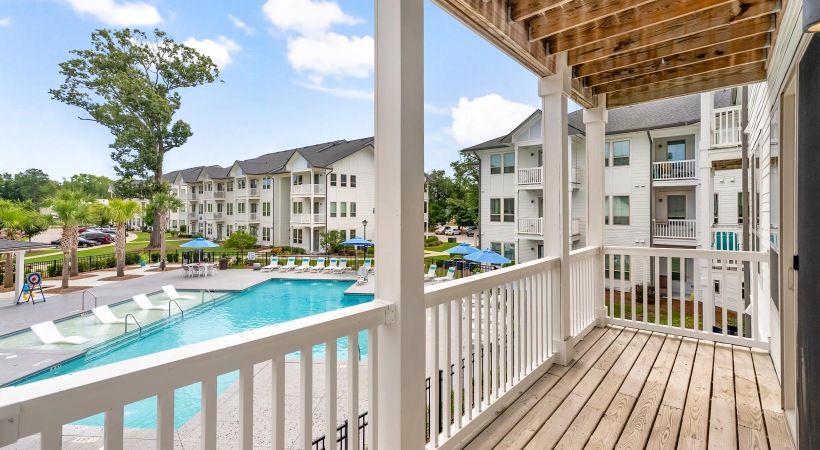 a pool and a deck