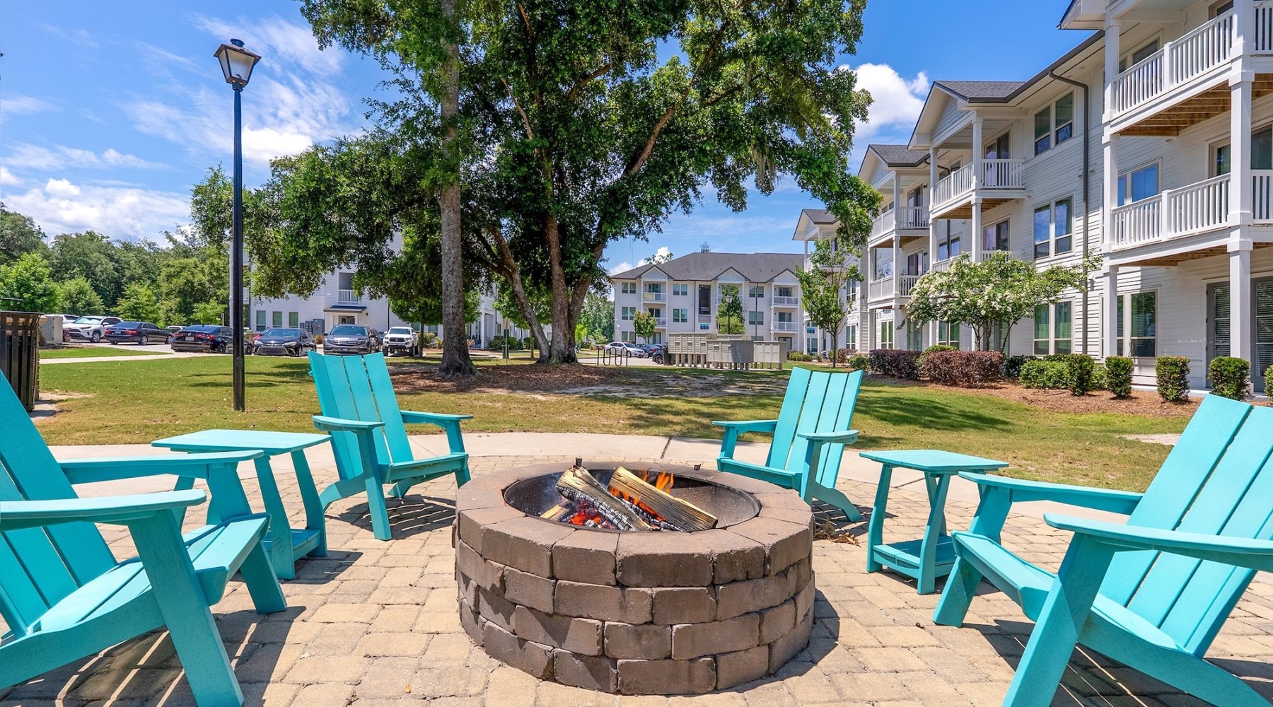a table and chairs outside